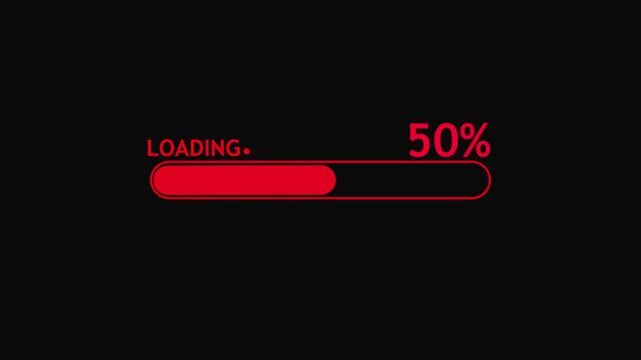 Animated minimal icon overlay of loading progress bar filling from 0 to 100 percent on black background. Symbol of download, update, buffering or digital loading screen. Concept: loading.. 4k video..