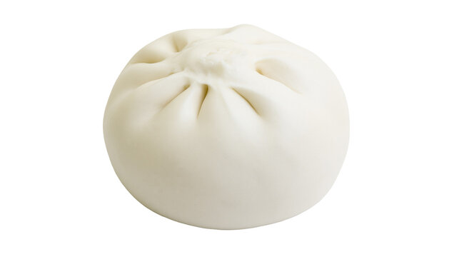 Fluffy white steamed bao bun, isolated on transparent background
