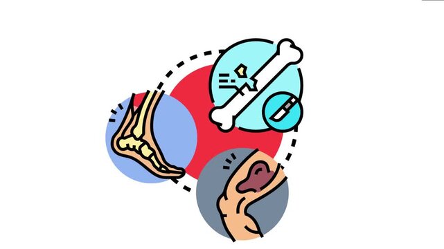 Acute injury concept depicting a broken bone with a scalpel, a strained ankle, and a swollen knee, representing different types of bodily pain and trauma