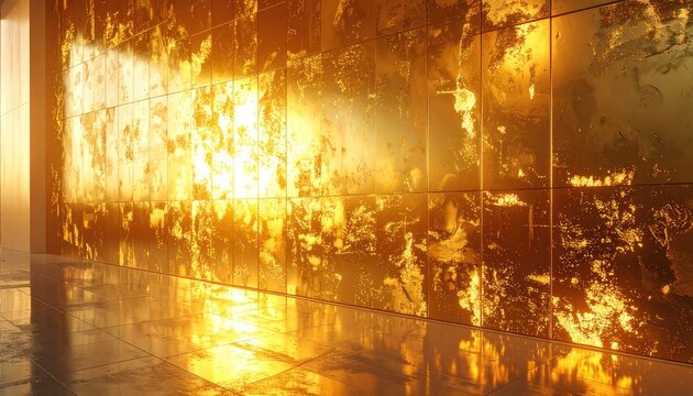 Golden textured wall and floor reflecting warm sunlight.