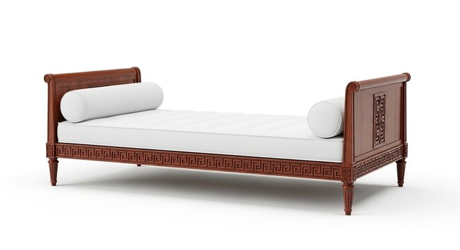Elegant Wooden Daybed with White Cushions Interior.