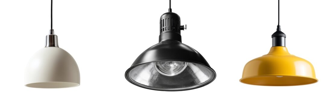Modern ceiling pendant lamps light fixtures set isolated on transparent background