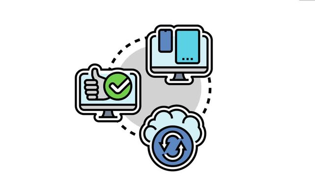 Digital interface management concept adaptable software across various devices. Highlighting seamless user experience. Data synchronization