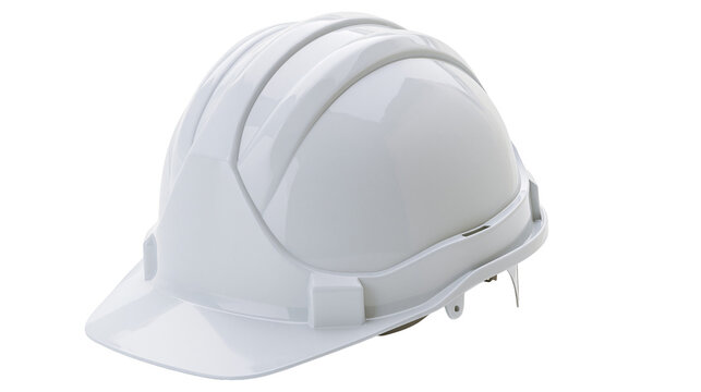 White construction hard hat with ribbed top, isolated on transparent background