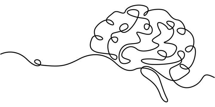 Continuous single line drawing of a human brain symbol