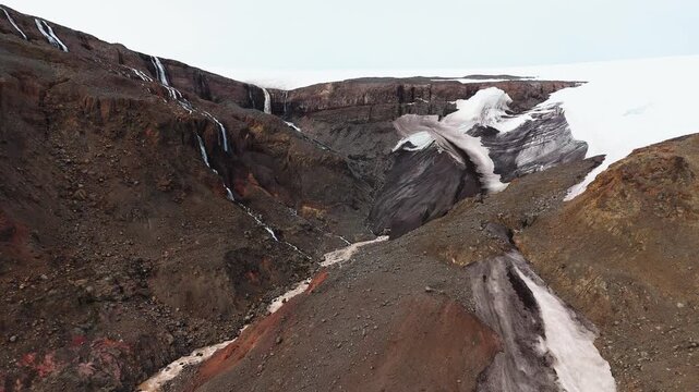 Aerial panorama of Drangajokull glacier over Kaldalon fjord, Westfjords Iceland
