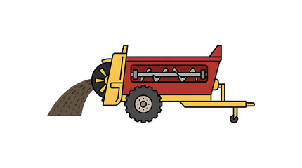 Naklejka premium Red and yellow agricultural manure spreader machine vector illustration for farming equipment