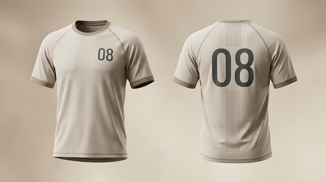 Front and back view of a light brown sports jersey with number 08.