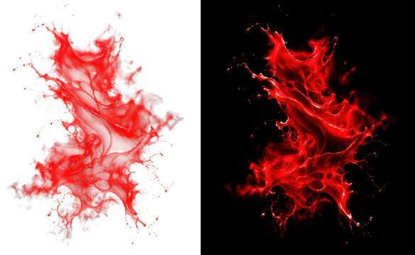 Crimson liquid splash in motion during intense dynamism against a stark setting isolated on transparent background