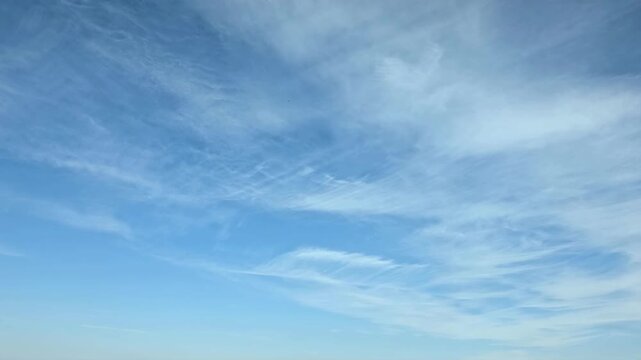 Cloudscape, Timelapse of Delicate Cirrus Clouds Sweeping across Blue Sky Panorama for Wide Banner Background