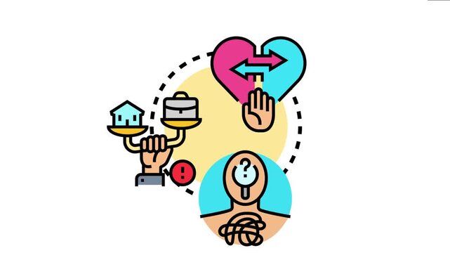 Person emotional challenges, balancing work and family life, and making decisions about relationships and mental well being for a harmonious existence