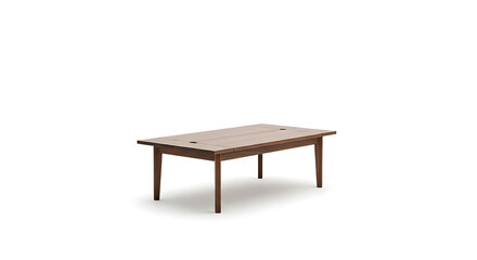 Fototapeta premium Minimalist rectangular wooden coffee table with tapered legs isolated on pure white background