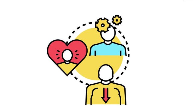 Illustrated concepts of a person's brain processing with gears, a heart displaying strong internal emotions, and an individual experiencing a downward shift in attention