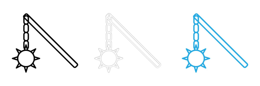 Set of medieval flail icons featuring black white and blue line art designs for gaming and historical graphics