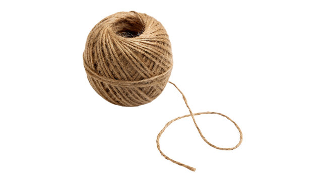 Spool of natural jute twine string isolated on a white background craft material