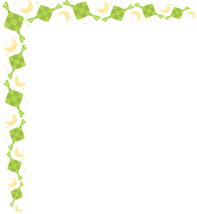 Obraz premium Ketupat and Crescent Moon Decorations Corner Border for Ramadan Designs