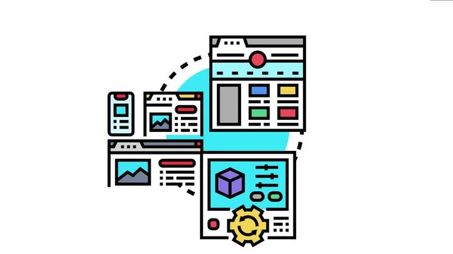 Website styling concept showing different device interfaces and a content management system, responsive design, customization, and web development
