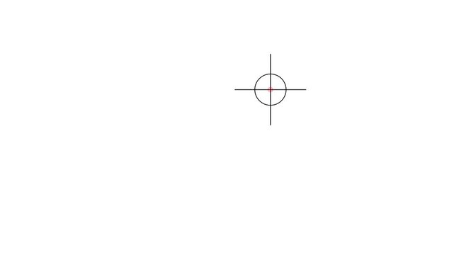 Target icon animation, rotating crosshair HUD interface, concentric circles smoothly expanding and contracting.Animated crosshair target with pulse wave and tracking interface.