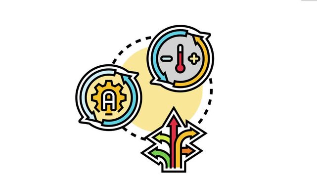 Adjustable settings icon temperature control, automatic preferences, and multiple direction choices, representing system flexibility, customization, and user control