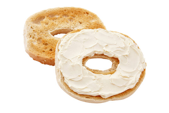 Toasted Bagel Halves with Thick Cream Cheese Spread