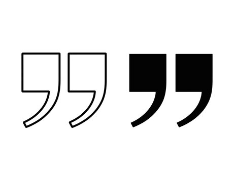 Quotation mark icon set, double quote, speech marks, solid and outline typography symbols, editable vector illustration. quote right icon for interface design.