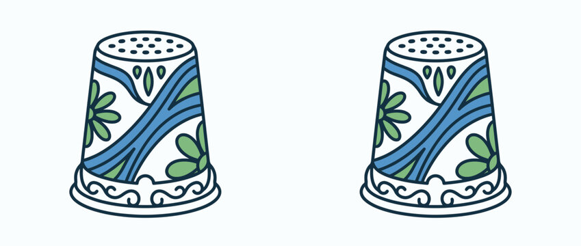 Decorative sewing thimbles with floral patterns, isolated