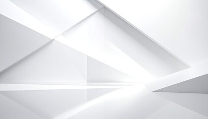 Obraz premium A minimalist white abstract design featuring intersecting planes and reflective surfaces.