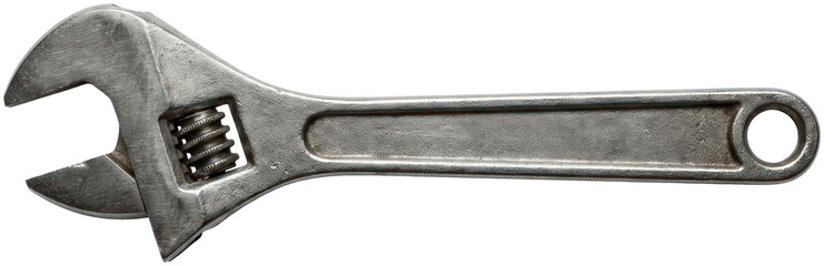 Silver metal adjustable crescent wrench tool.
