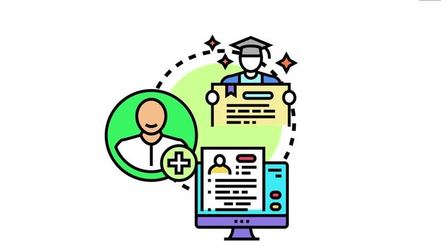 Student registering for university admissions, submitting an application online, and successfully achieving a diploma, the education journey and academic process