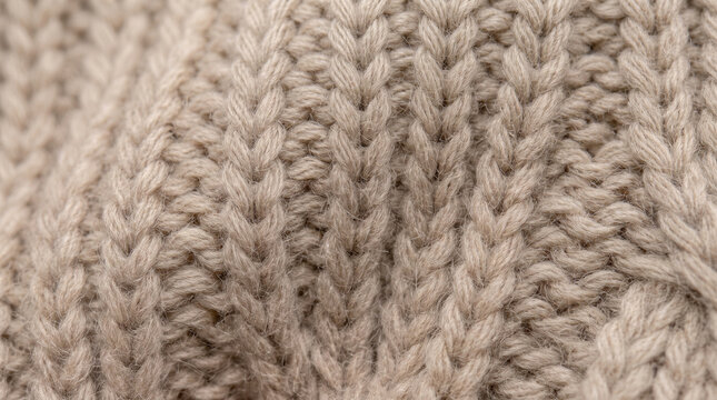 Close up of beige cable knit wool fabric pattern texture