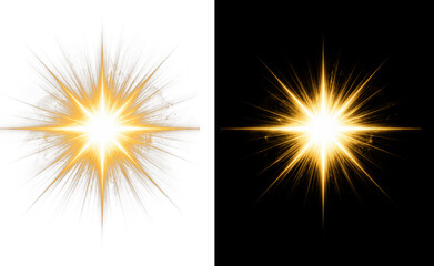 Fototapeta premium Golden starburst flare with radiant light rays during a cosmic event isolated on transparent background