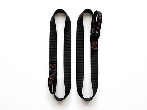 Black heavy duty weightlifting wrist straps on white background