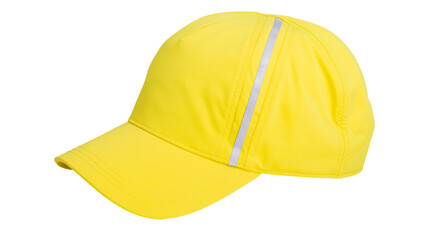 Fototapeta premium Bright yellow baseball cap with reflective stripe, isolated on transparent background