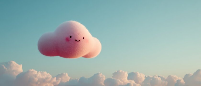 Soft cloud shaped like peaceful human face floating in pastel sky with minimal open background, concept visualizing calm thinking, mental clarity, mindfulness practice and emotional freedom.