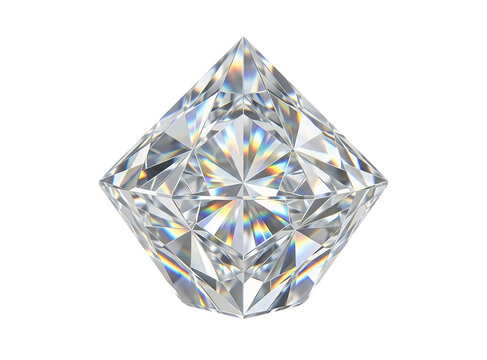 Sparkling princess cut diamond gemstone with beautiful light reflection and sharp facets isolated on transparent background