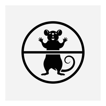 Black mouse silhouette in circle logo with raised paws