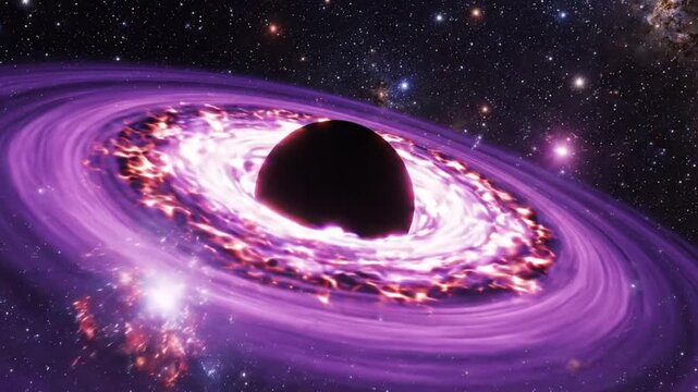 Massive Black Hole with Glowing Accretion Disk in Deep Space. 4K Video
