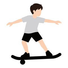 Boy riding skateboard in motion with arms outstretched in casual clothing outdoors © nirob