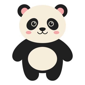 Cute cartoon panda bear with smiling face and rosy cheeks standing alone
