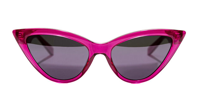Cat eye sunglasses with translucent pink frame, isolated on transparent background