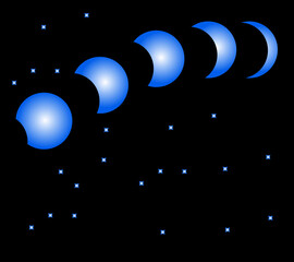Blue Lunar Eclipse Phases with Stars on Black Background © Amber