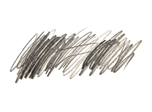Black charcoal pencil scribble texture with rough artistic hand drawn marks on a flat surface isolated on transparent background