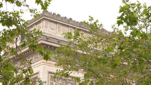 Arc de Triomphe Monument Behind Green Tree Leaves in Paris
