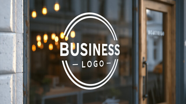 Business logo window glass mockup shop front branding logo decal office entrance modern reflection