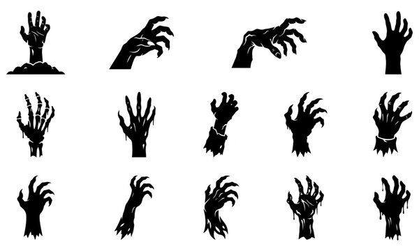 Black zombie hands reaching out in different poses