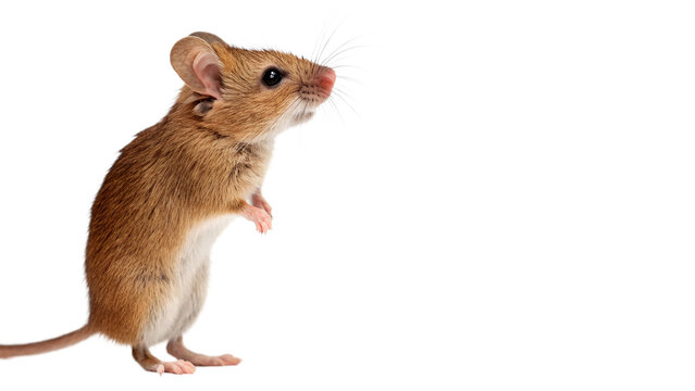 Cute little brown field mouse standing isolated on transparent background for biology education book