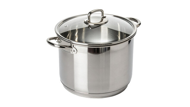 Empty stainless steel cooking pot saucepan isolated on transparent background for kitchen restaurant