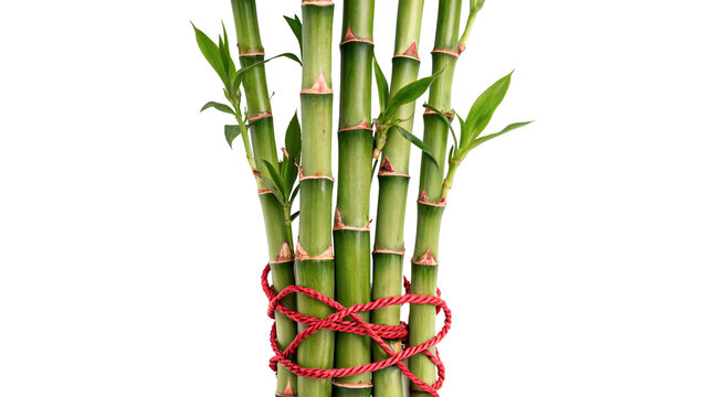 Bundle of fresh green bamboo sprouts tied together isolated on transparent background for spa therapy