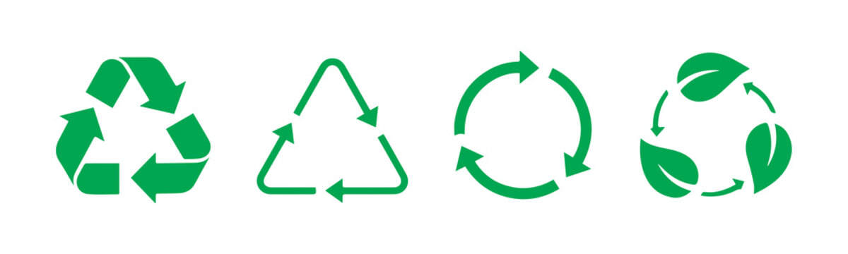 Green recycling symbol icon set with eco circular arrows. The idea of protecting the environment, sustainable development