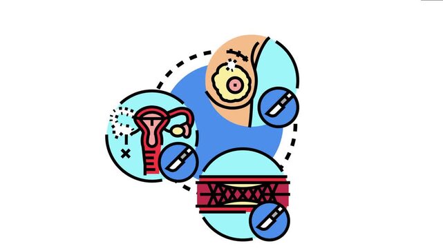 Medical presenting an overview of advanced healthcare facilities, depicting surgical procedures for tumor removal, reproductive health, and artery treatment